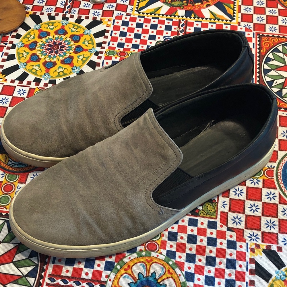 Prada Black Leather Low-Top Sneakers and greyish suede with Cream Sole